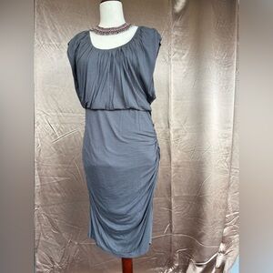 Free People Gray Sheath Midi Dress with Cap Dolman Sleeves